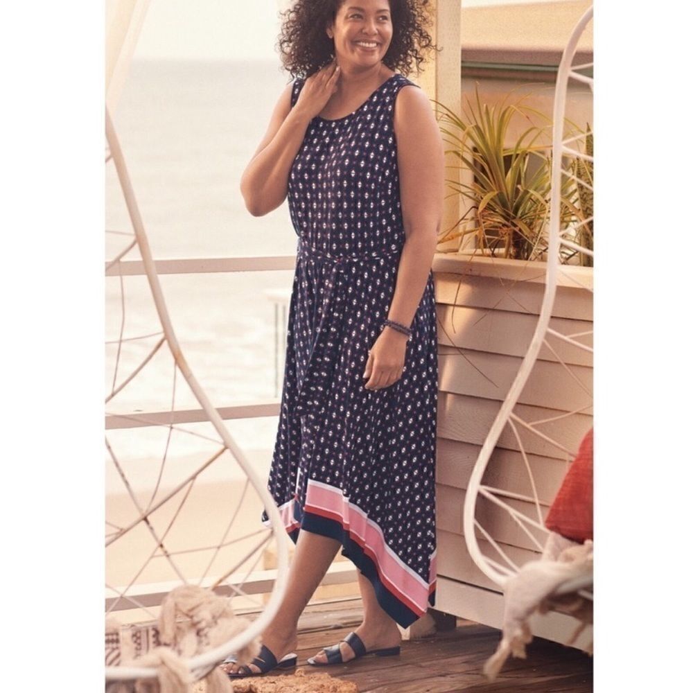 Westport blue red white black print dress NEW midi